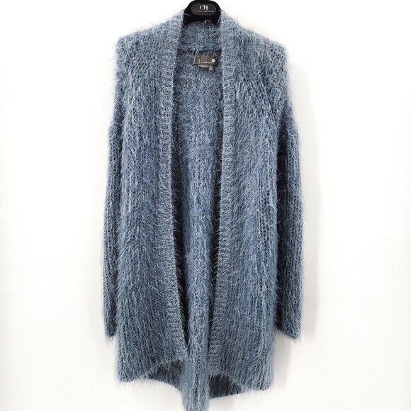 ANTHROPOLOGIE Larkin Shimmer Fuzzy Cardigan Blue - Picture 2 of 6